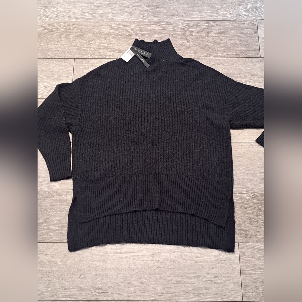 Brand New Grace Women Black Wool Blend Turtleneck Sweater